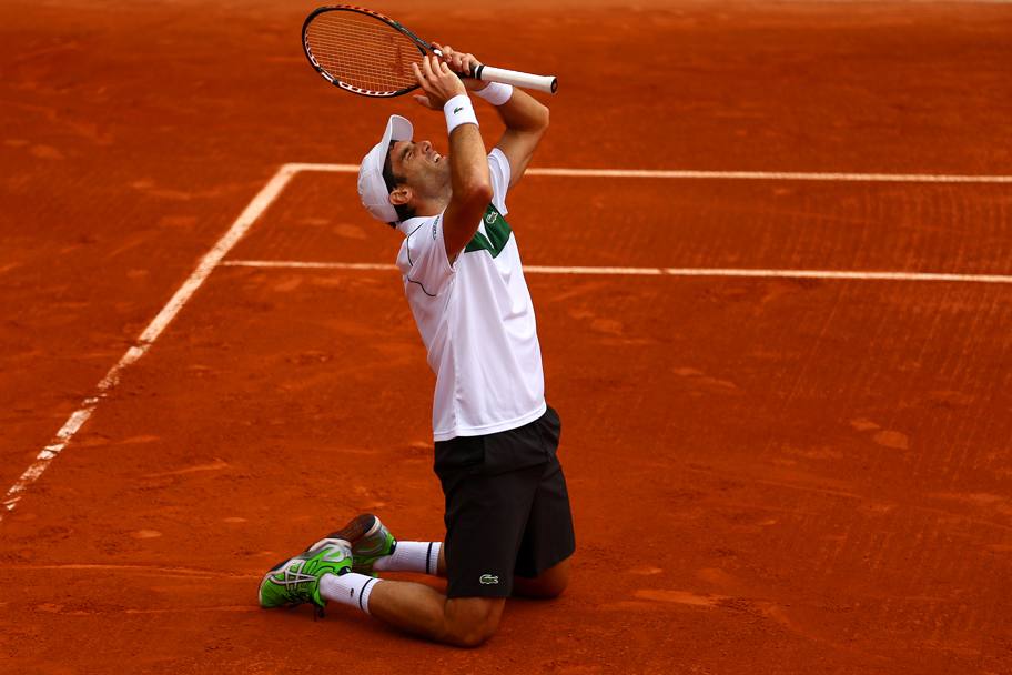 Pablo Andujar esulta alla fine di un lungo e massacrante match contro Philipp Kohlschreiber: vince 6-1 7-6 3-6 3-6 6-4 (Getty Images)